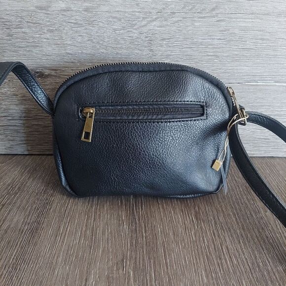 Black Laser Cut Faux Leather Mini Crossbody Bag - Picture 8 of 8